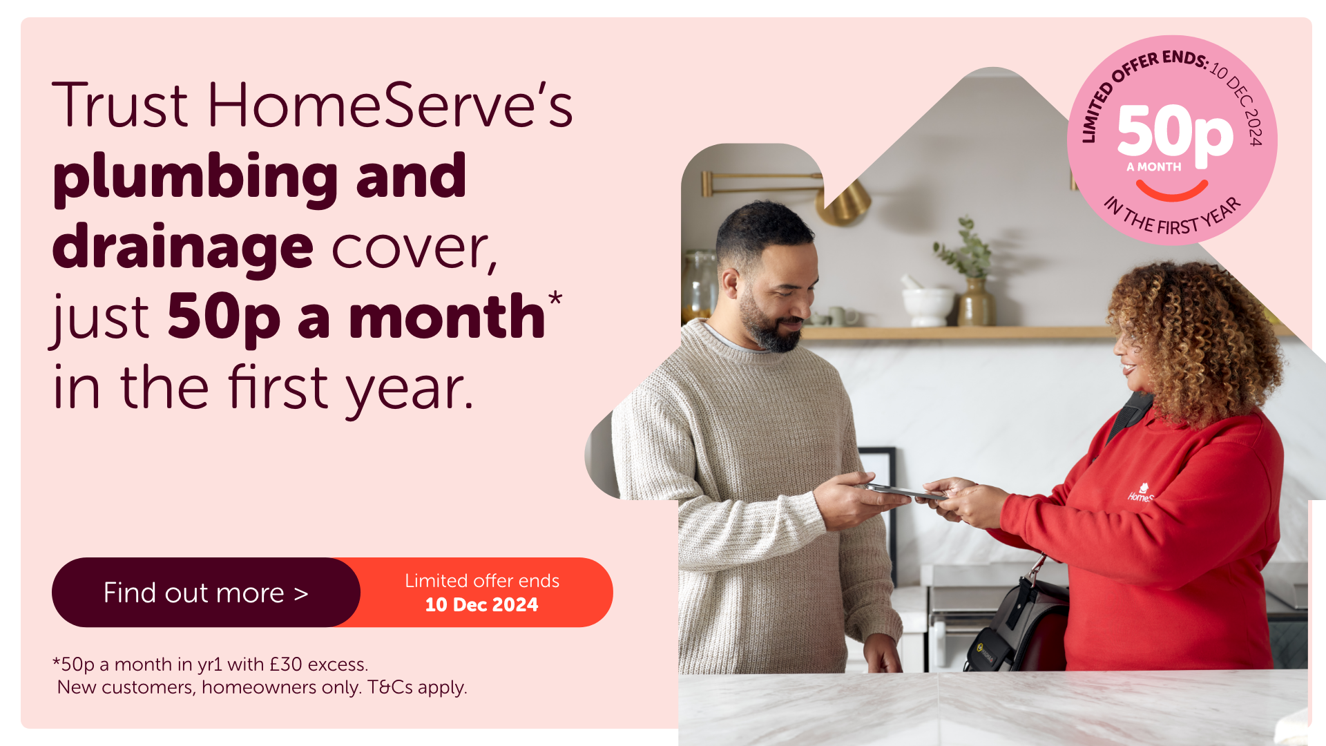 Trust Homeserve's plumbing and drainage cover from just 50p a month in the first year