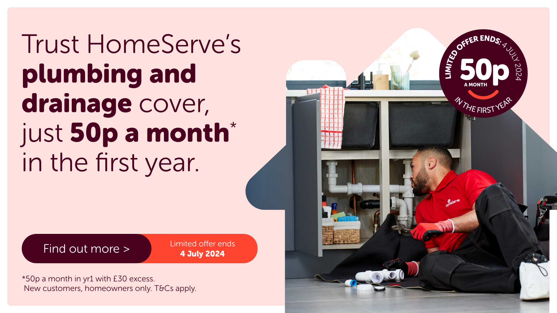 Trust Homeserve's plumbing and drainage cover from just 50p a month in the first year